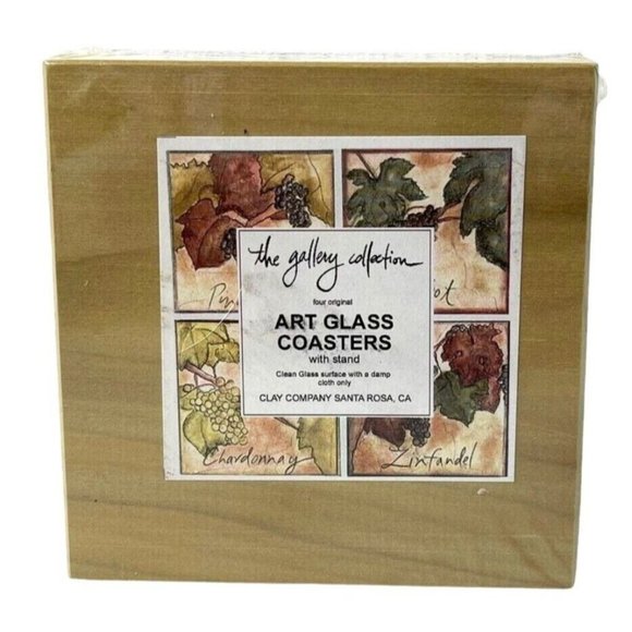 The Gallery Collection Tempered Art Glass Coasters With Wooden Stand 4" x 4" - Picture 2 of 5
